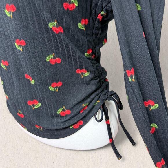 Y2K Rue21 Cherry Print “Ma Chérie” Ruched Long Sleeve Top Size M Grunge Punk‎ - Picture 2 of 8